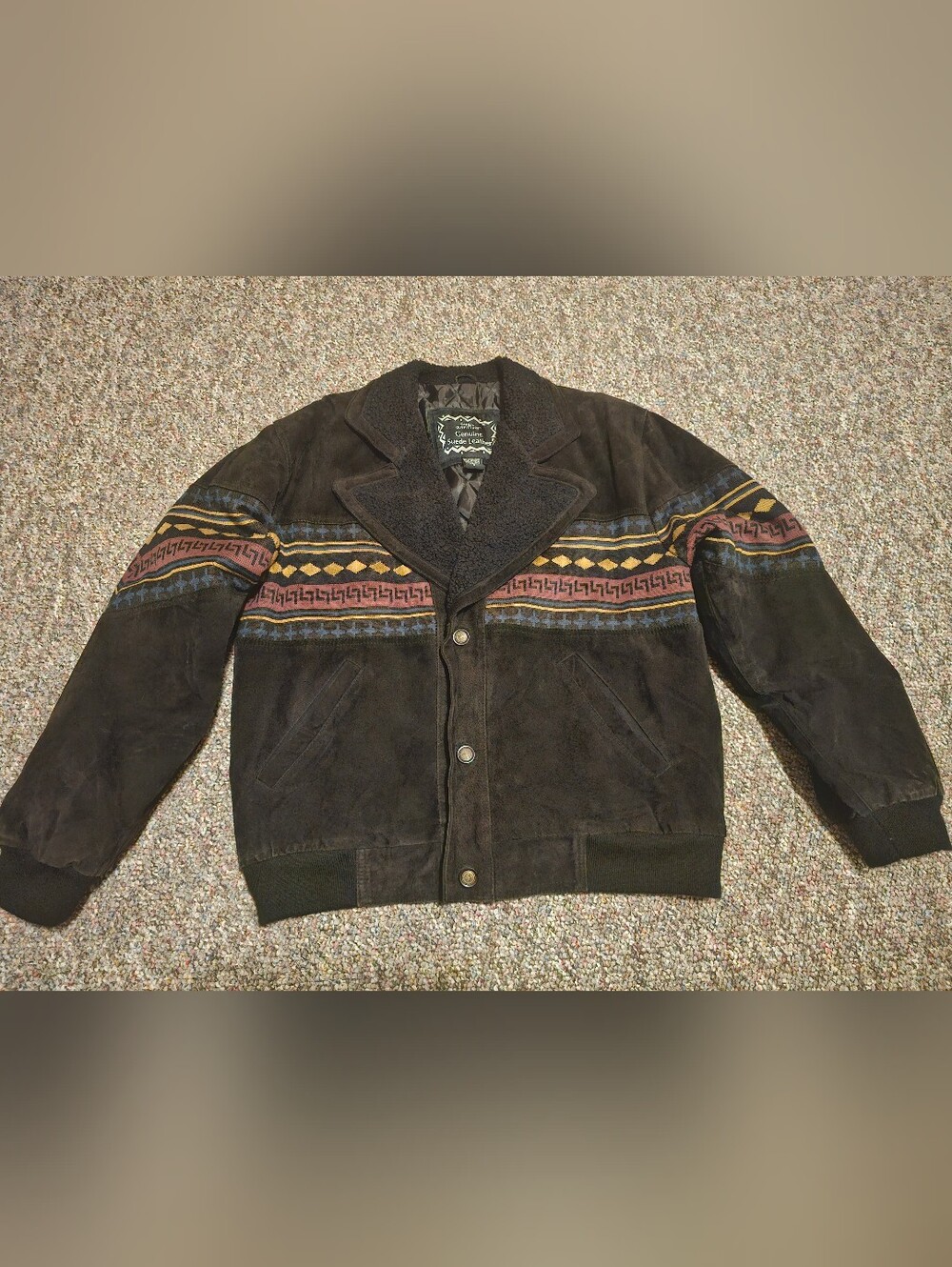 Vintage Casual Outfitters Genuine Suede Leather Southwestern Aztec Jacket Mens S
